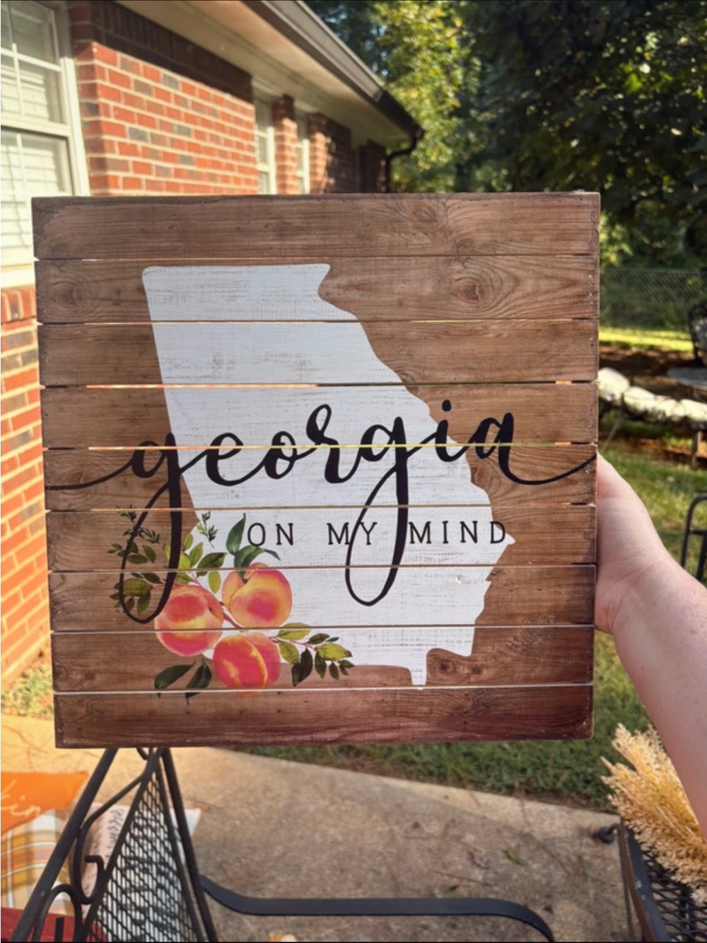 Georgia On My Mind Rustic Wood Wall Decor - White & Brown